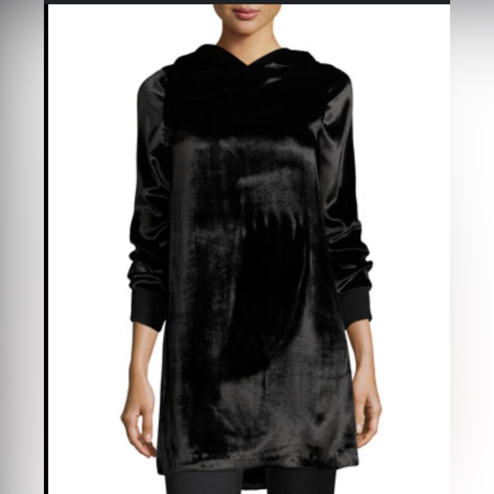 Alice and Olivia Black Velvet Hooded Long Sleeve Grunge Dress Tunic Lined Size M